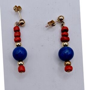 Vintage David Freeland, Jr DF 14K Gold Filled Red Coral Lapis Lazuli Earrings